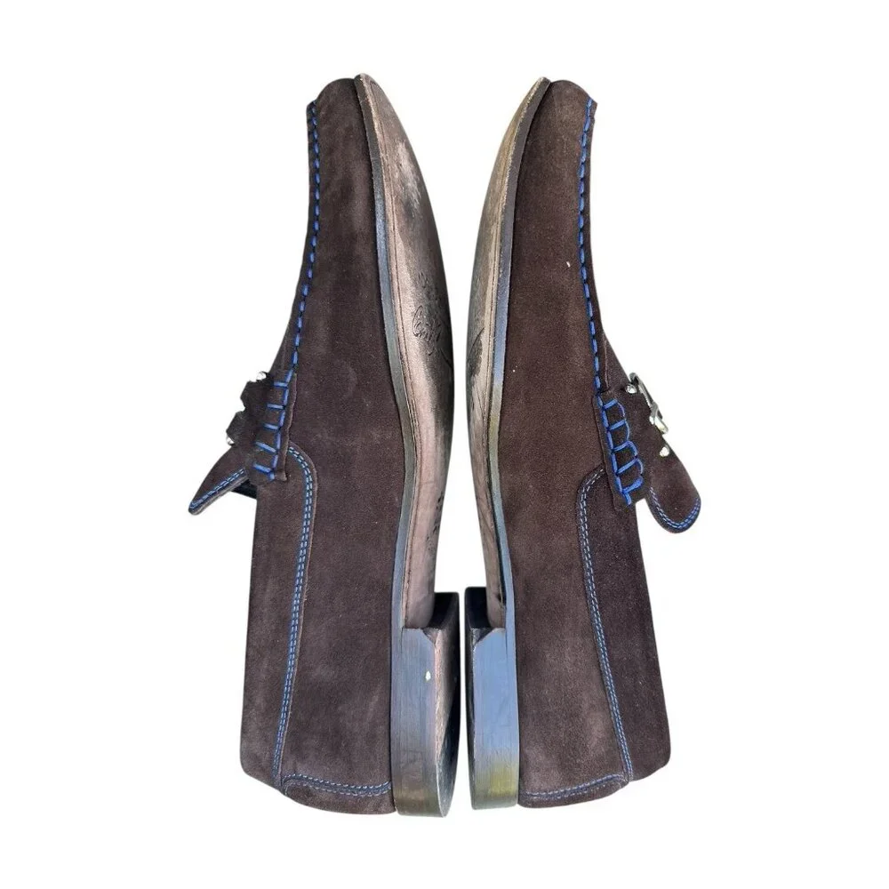 Men's Brown Suede Loafers with Silver Bit Hardware